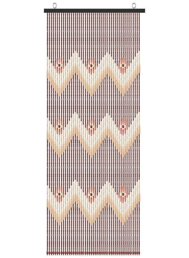 ANMINY Natural Wood Bamboo Beaded Curtain Wooden Hanging Room Divider Decorative Handmade Door Bead String Curtains Wall Panel Blinds for Doorway Restaurant Home Decor 35" by 76" - Wave Flower - Image 1